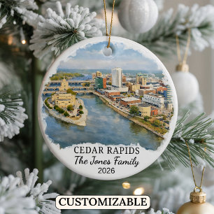 Personalised Cedar Rapids Ornament, Custom Iowa Ceramic Tree Decoration