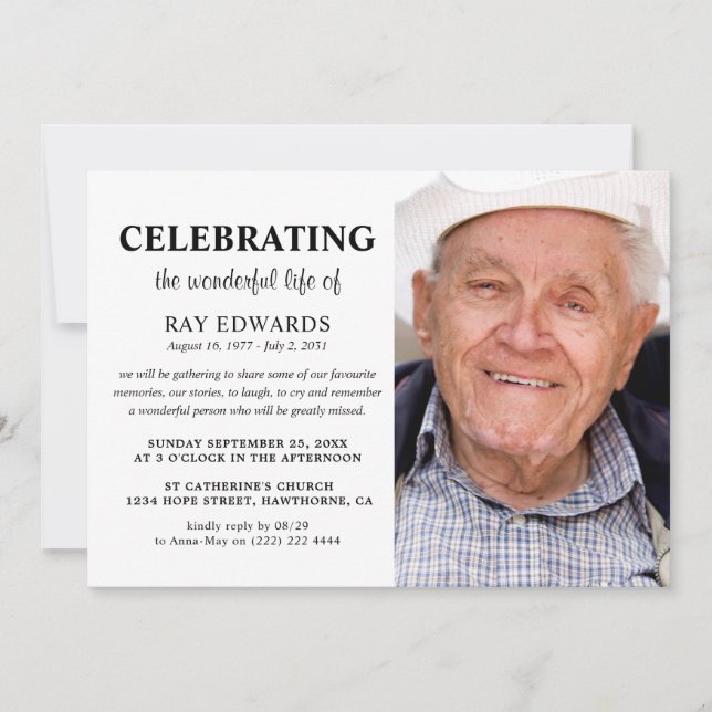 Personalised Celebration of Life Funeral Memorial  Invitation (Front)