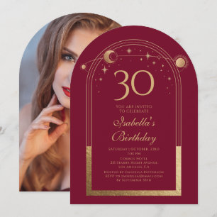 Personalised Celestial 30th Birthday Red Gold Invitation