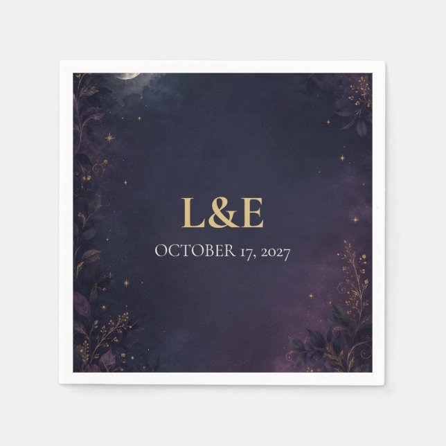 Personalised Celestial Gothic Wedding Cocktail  Napkin (Front)