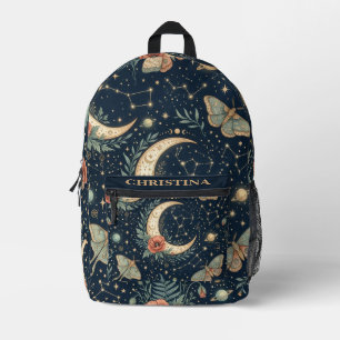Personalised Celestial Moth & Moon Printed Backpack