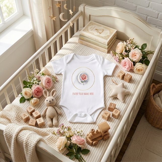 Personalised Celestial Rose & Moon Baby Bodysuit - (Creator Uploaded)