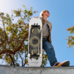 Personalised Celestial Sun Moon Stars Skateboard<br><div class="desc">A celestial ethereal gold faux foil sun,  moon and stars overlaid on a black ink brushstroke on white background,  personalised with your name in a trendy script style. Unique one of a kind.</div>