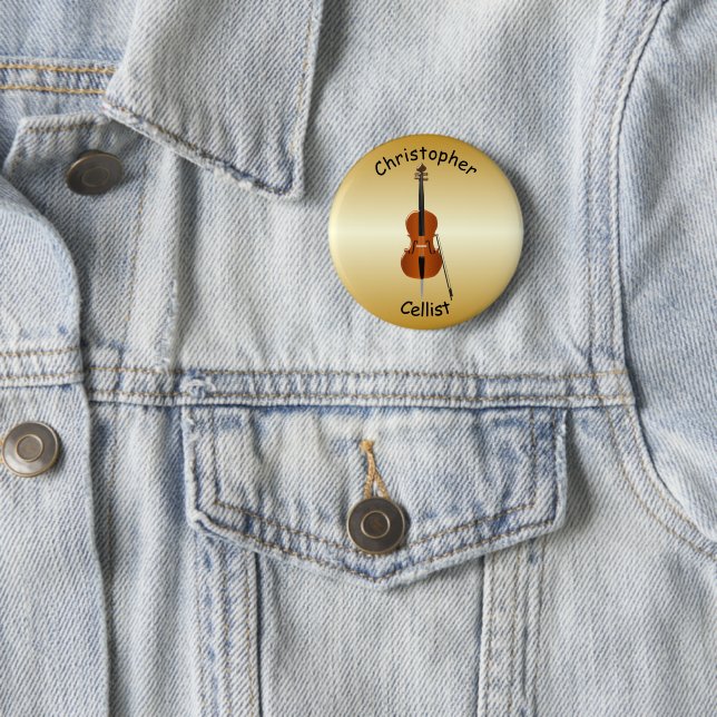 Personalised Cello Design 6 Cm Round Badge (In Situ)