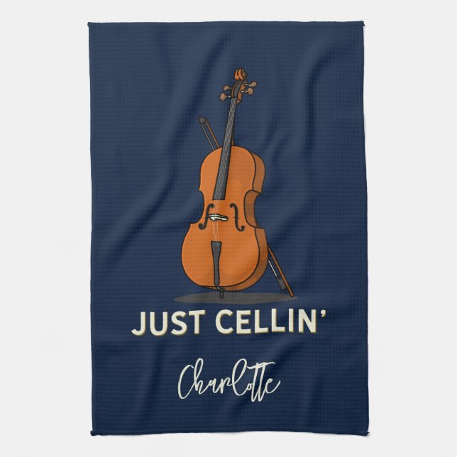 Personalised Cello Script Monogram Musician Tea Towel (Vertical)