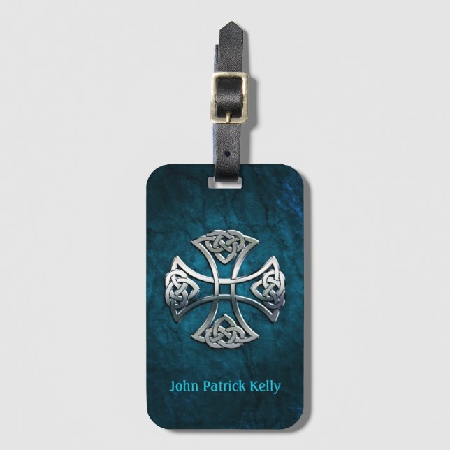 Personalised Celtic Cross Luggage Tag (Front Vertical)