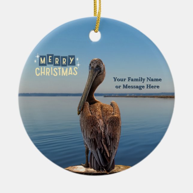 Personalised Ceramic Pelican Christmas Ornament (Front)