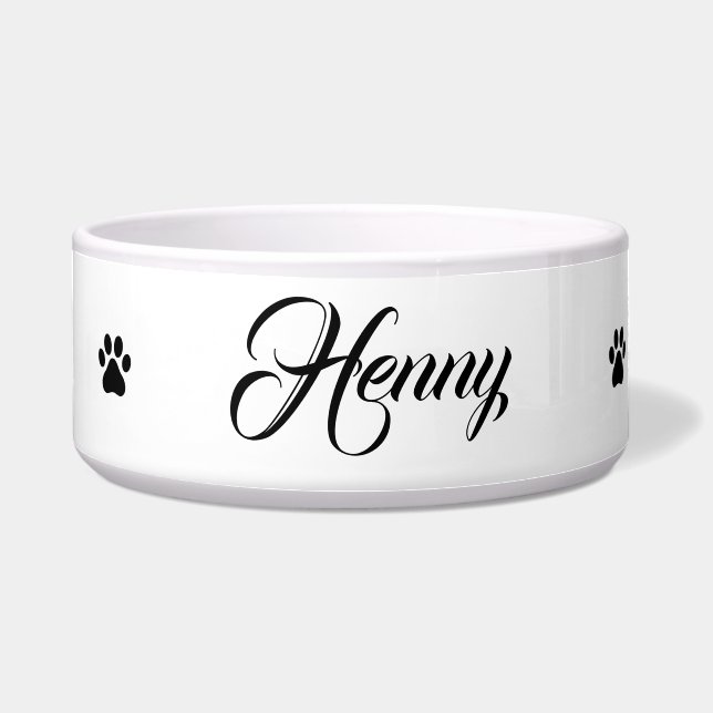 Personalised Ceramic Pet Bowl with Paw Prints (Front)