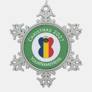 Personalised Chadian Angel Christmas Flag Snowflake Pewter Christmas Ornament
