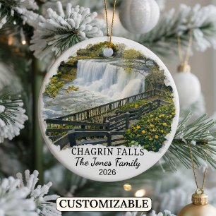 Personalised Chagrin Falls Ornament, Custom Ohio Ceramic Tree Decoration