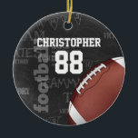 Personalised Chalkboard American Football Ceramic Tree Decoration<br><div class="desc">A modern American football grid iron design featuring a football on a chalkboard typography background with football terminology in the background. The design features customisable text for the name and number of the football player or grid iron fan. This design has been made in part with graphics licensed by Graphics...</div>