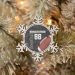 Personalised Chalkboard American Football Snowflake Pewter Christmas Ornament<br><div class="desc">A modern American football grid iron design featuring a football on a chalkboard typography background with football terminology in the background. The design features customisable text for the name and number of the football player or grid iron fan. This design has been made in part with graphics licensed by Graphics...</div>