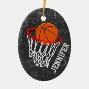 Personalised Chalkboard Basketball and Hoop Ceramic Tree Decoration