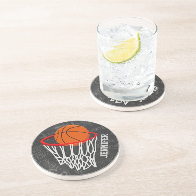 Personalised Chalkboard Basketball and Hoop Coaster (Side)