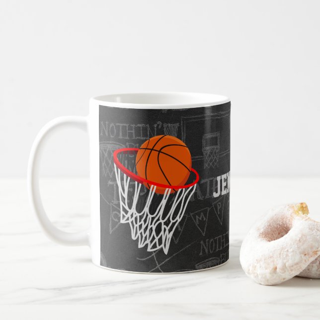 Personalised Chalkboard Basketball and Hoop Coffee Mug (With Donut)