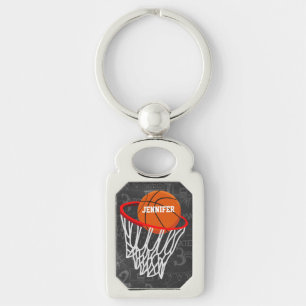 Personalised Chalkboard Basketball and Hoop Key Ring
