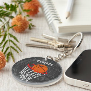 Personalised Chalkboard Basketball and Hoop Key Ring