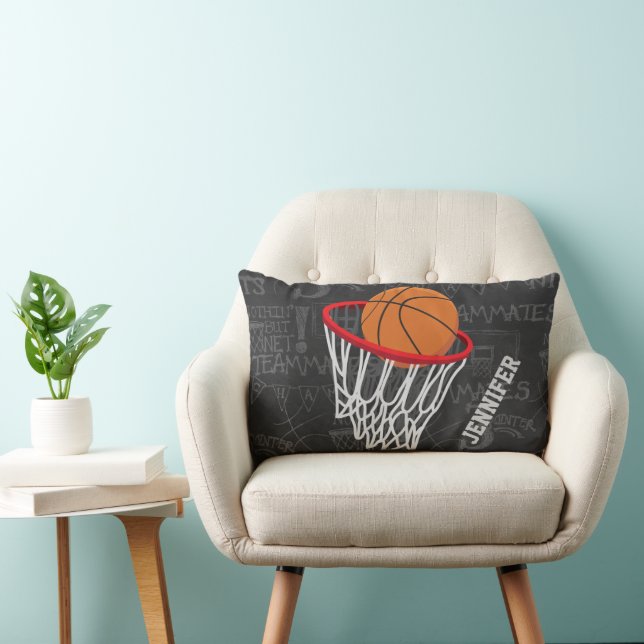 Personalised Chalkboard Basketball and Hoop Lumbar Cushion (Chair)