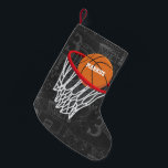 Personalised Chalkboard Basketball and Hoop Small Christmas Stocking<br><div class="desc">Personalised basketball and hoop design on a dark and light grey chalkboard design background with a pattern of basketball terms. Just customise the name to add the name of the basktball fan, basketball player or basketball coach. Ideal for netball players too! We welcome custom requests. Please contact us via our...</div>