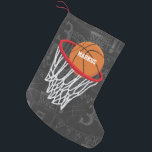 Personalised Chalkboard Basketball and Hoop Small Christmas Stocking<br><div class="desc">Personalised basketball and hoop design on a dark and light grey chalkboard design background with a pattern of basketball terms. Just customise the name to add the name of the basktball fan, basketball player or basketball coach. Ideal for netball players too! We welcome custom requests. Please contact us via our...</div>