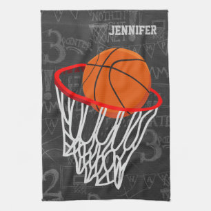 Personalised Chalkboard Basketball and Hoop Tea Towel