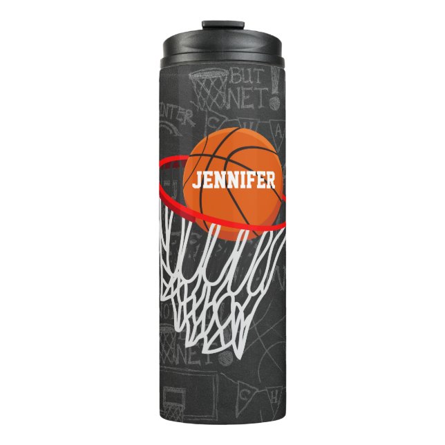Personalised Chalkboard Basketball and Hoop Thermal Tumbler (Front)