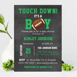 Personalised Chalkboard Football Theme Baby Shower Invitation