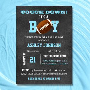 Personalised Chalkboard Football Theme Baby Shower Invitation