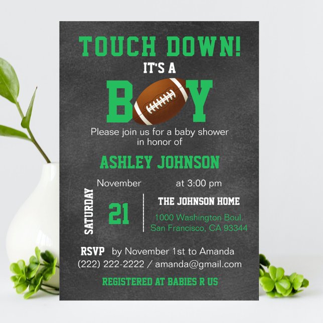 Personalised Chalkboard Football Theme Baby Shower Invitation (Creator Uploaded)