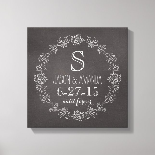 Personalised Chalkboard Monogram Wedding Date Canvas Print (Front)