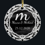 Personalised Chalkboard Monogram Wedding Date Ceramic Tree Decoration<br><div class="desc">You can add your favourite photo. This is perfect gift idea. Makes a beautiful,  modern,  personalised gift. Personalise with your name and other text.</div>