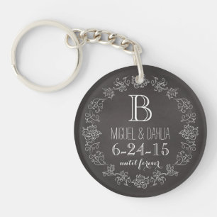 Personalised Chalkboard Monogram Wedding Date Key Ring