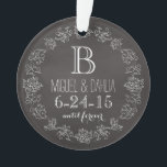 Personalised Chalkboard Monogram Wedding Date Ornament<br><div class="desc">Celebrate the wedding day or anniversary of your favourite bride and groom with this customisable ornament! An elegant white scroll chalk border on a black chalkboard background surrounds a monogram, couple's names and wedding date. “until forever” is written in script below the wedding date. Makes a beautiful, modern, personalised gift....</div>