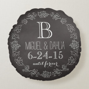 Personalised Chalkboard Monogram Wedding Date Round Cushion