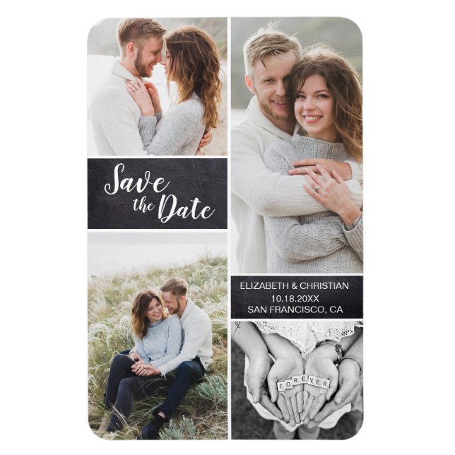 Personalised Chalkboard Photo Collage Wedding Magnet (Vertical)