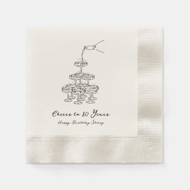 Personalised Champagne 80th Birthday Napkins (Front)