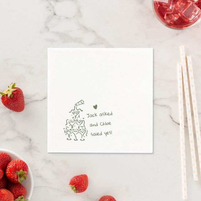 Personalised Champagne Glass Tower Wedding Napkins (Insitu)
