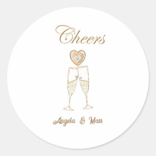 Personalised Champagne Glasses and Hearts Classic Round Sticker