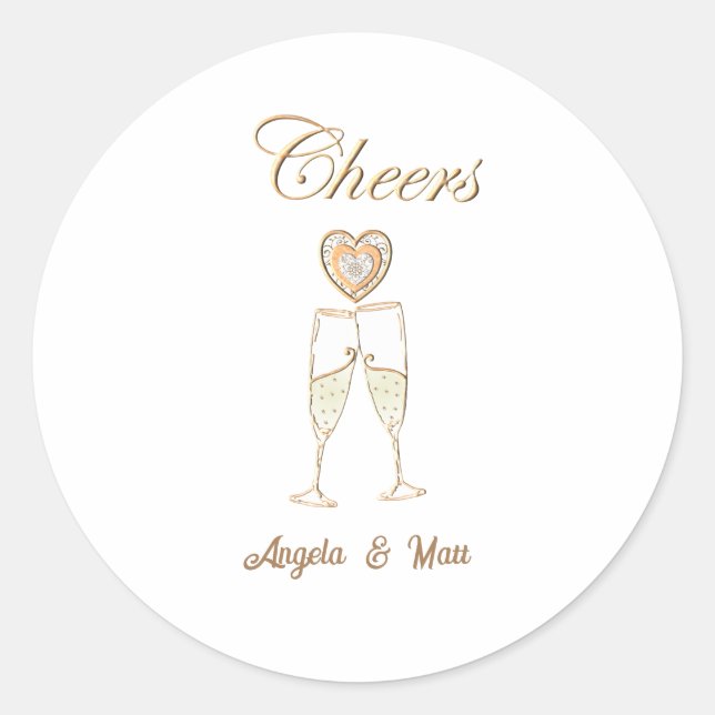Personalised Champagne Glasses and Hearts Classic Round Sticker (Front)