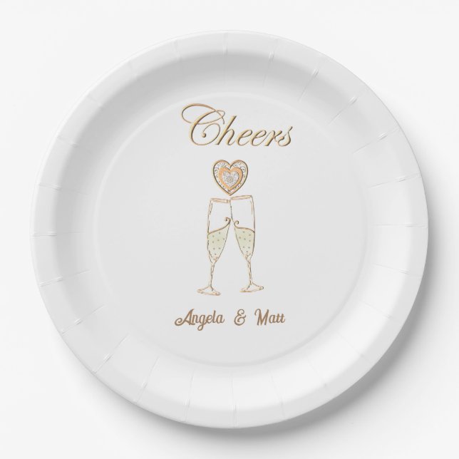 Personalised Champagne Glasses and Hearts  Paper Plate (Front)