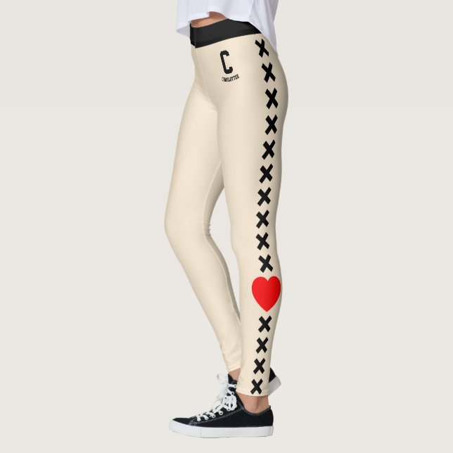 Personalised Champagne Gold Black Pattern Red Love Leggings (Left)