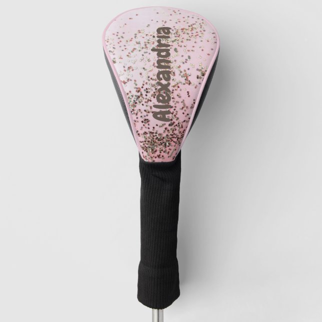 Personalised Champagne Pink Confetti     Golf Head Cover (Front)
