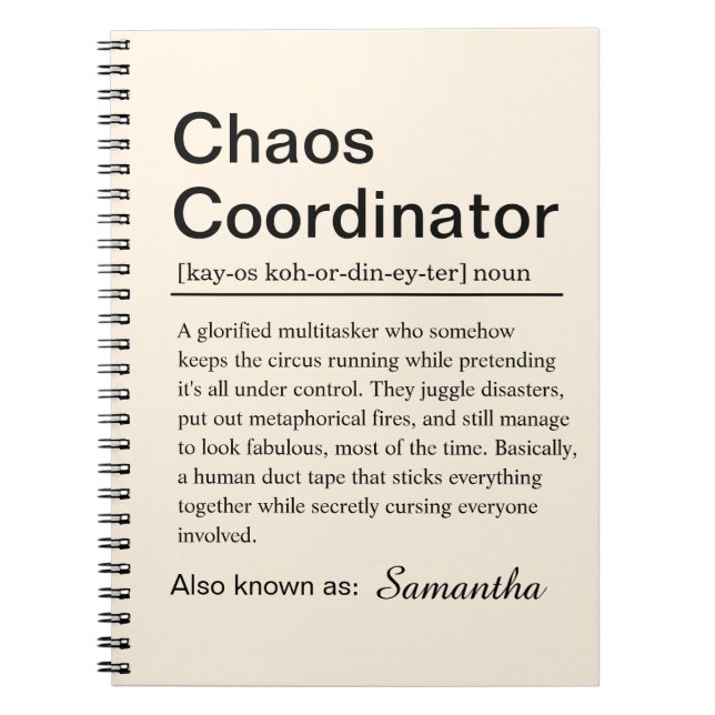 Personalised Chaos Coordinator Definition Notebook (Front)