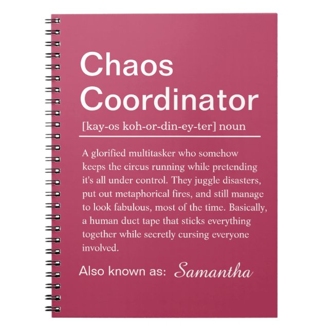 Personalised Chaos Coordinator Definition Notebook (Front)