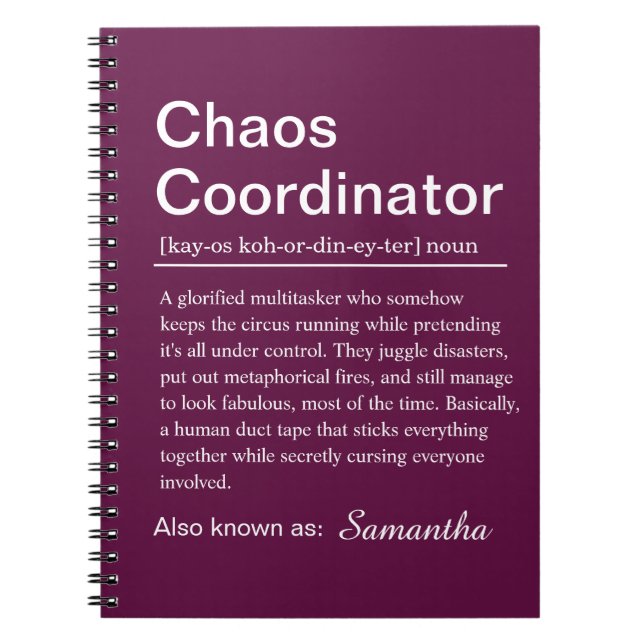 Personalised Chaos Coordinator Definition Notebook (Front)