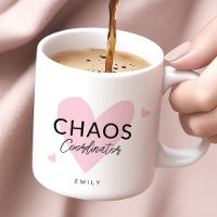 Personalised Chaos Coordinator Pink Coffee Mug