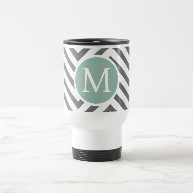 "Personalised Charcoal Mint Chevron Travel Mug" Mug (Center)