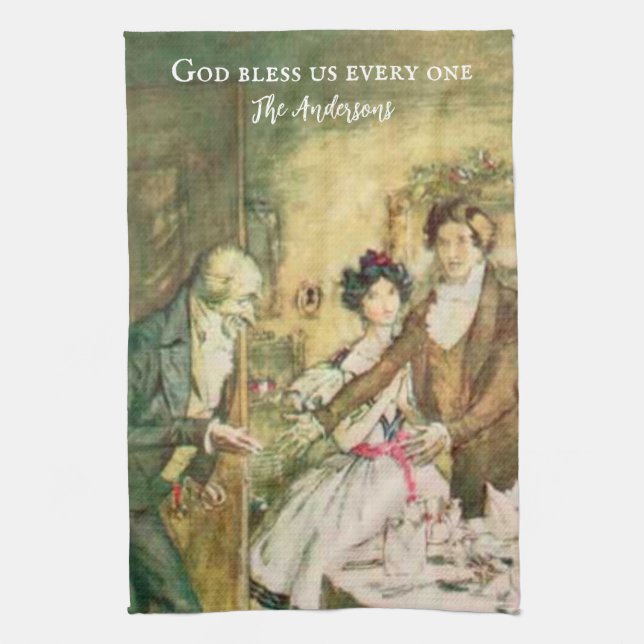 Personalised Charles Dickens Scrooge Victorian Tea Towel (Vertical)