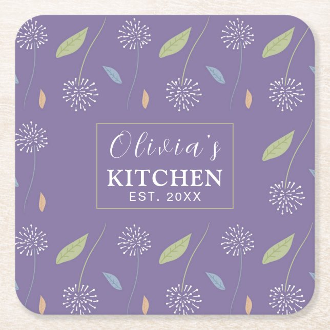 Personalised Charming Floral Wallpaper Square Paper Coaster (Front)