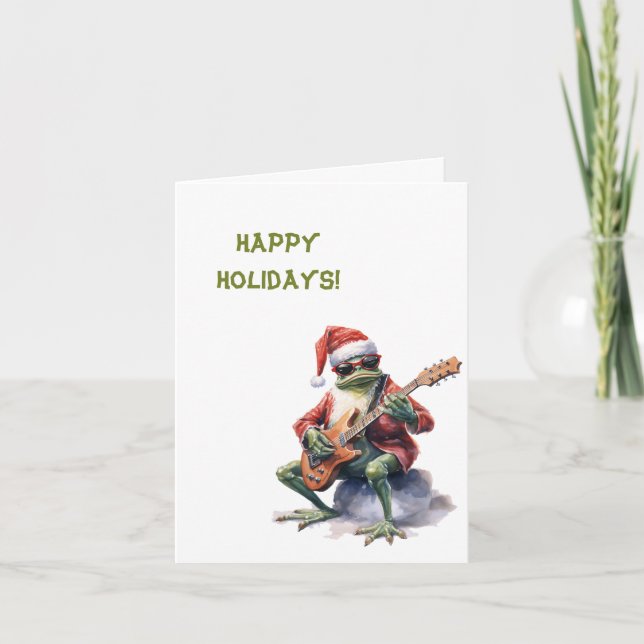 Personalised Charming Funny Christmas Frog Band  Holiday Card (Front)
